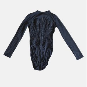 Andres Sarda Sheer Black Long Sleeve Lace Mesh Snap Bodysuit Size XS/S (36 US)
